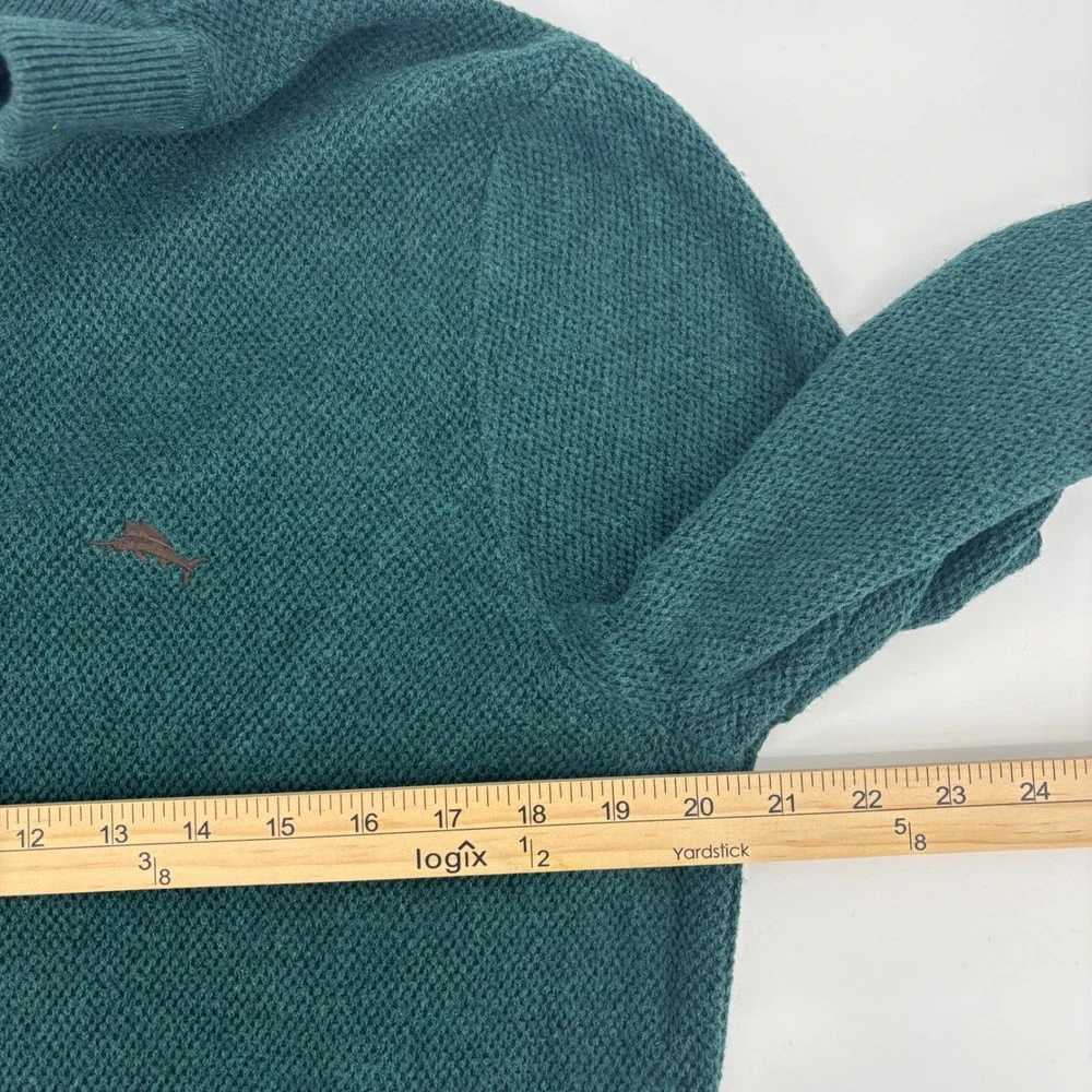 Tommy Bahama Mens Teal Green Cotton Silk Cashmere Quarter Zip Sweater Small